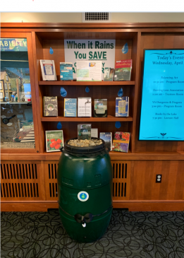 rain collection barrel and display at Beebe Library
