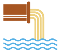 icon of liquid flowing from pipe into body of water