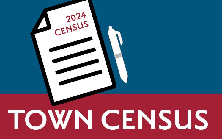 illustration of a paper form with a pen on a blue background. Text reads "town census"