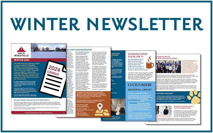 thumbnail images of four newsletter pages. text "Winter newsletter"